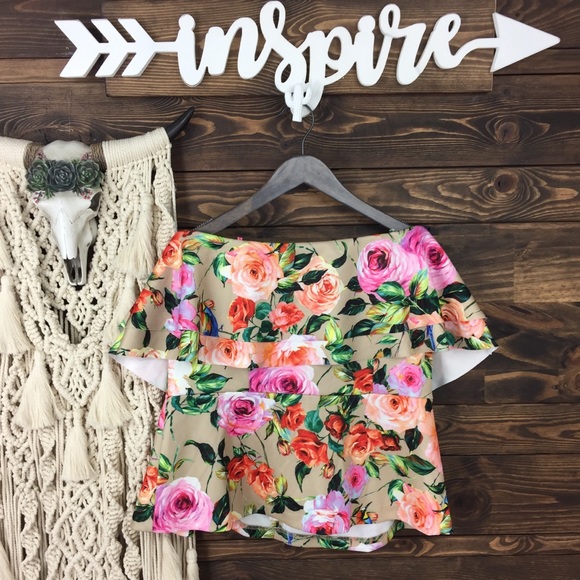 Alexia Admor Tops - Alexia Admor | Off Shoulder Tiered Blouse Floral Print